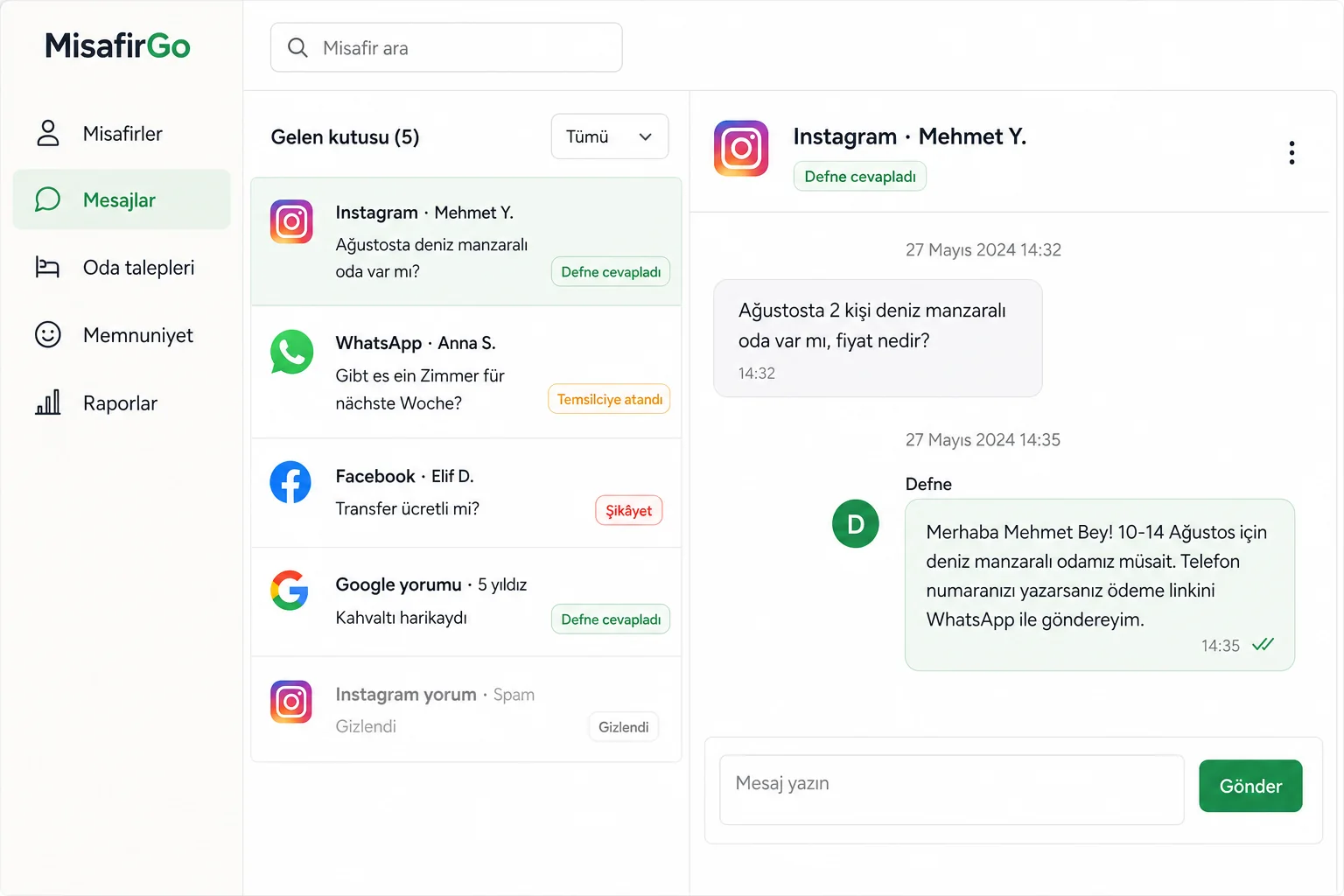 MisafirGo paneli: WhatsApp konuşması konaklama boyunca sürsün (örnek veri)
